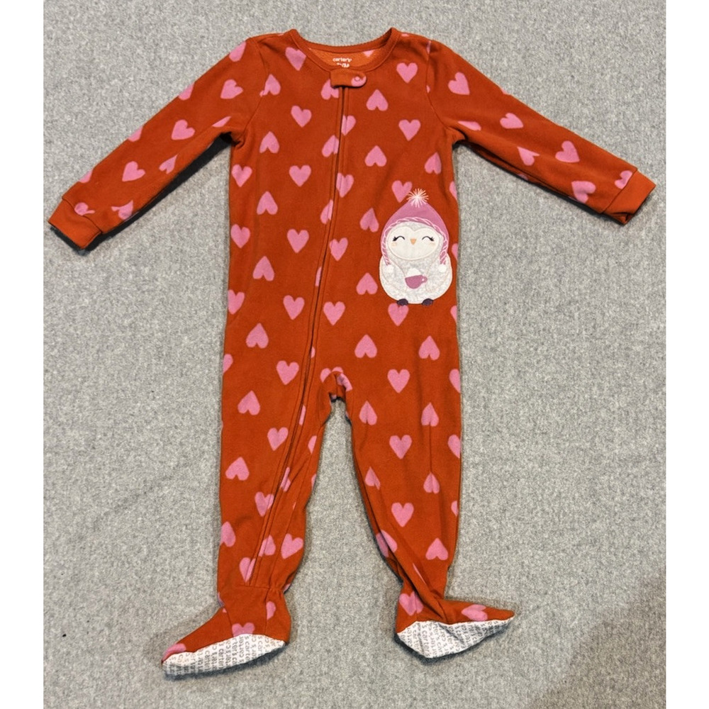 Carters Feeted Pajamas Red With Pink Hearts Size 3T